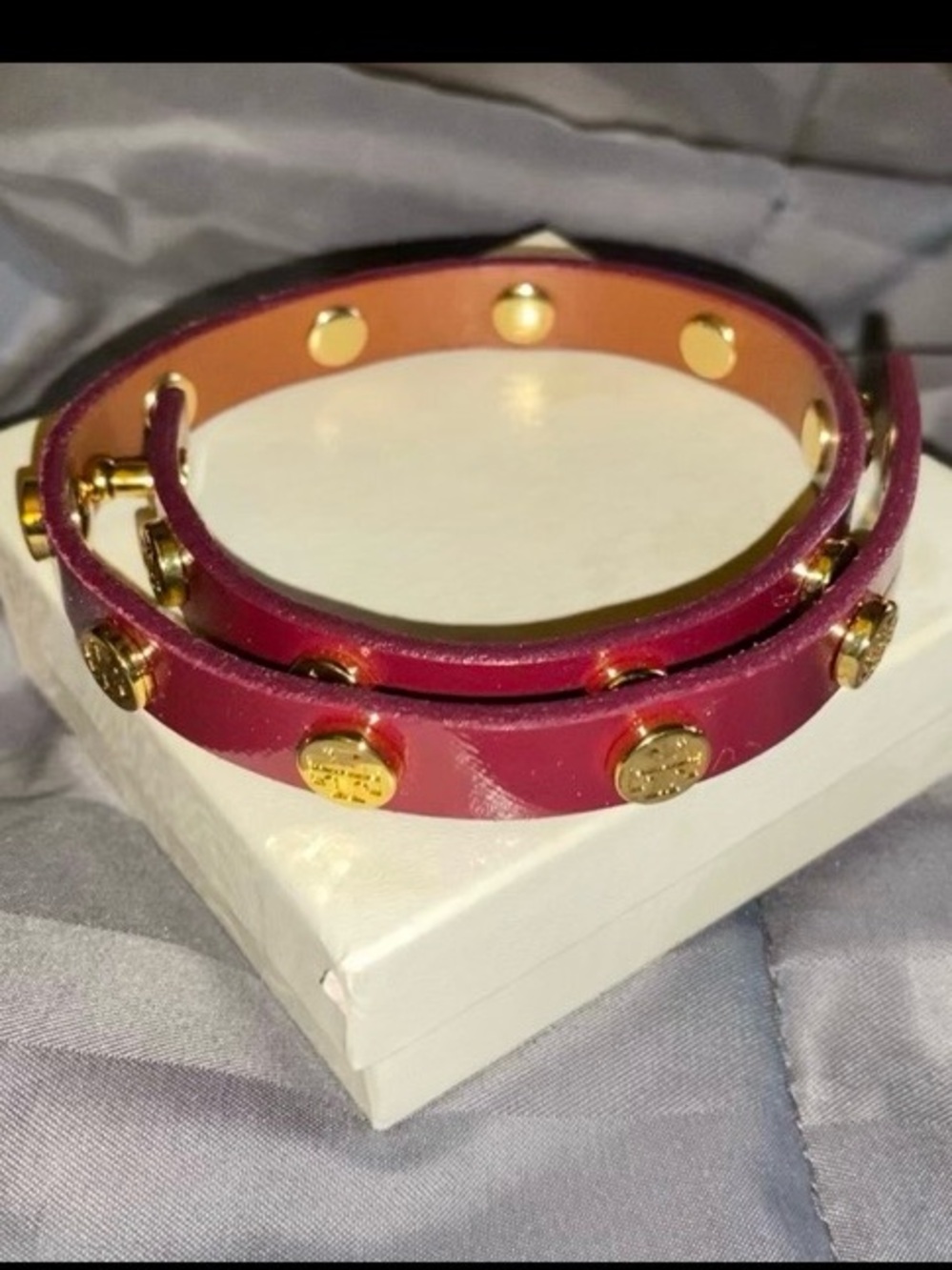 Tory Burch Miller line double-wrap leather logo stud bracelet - like new - Picture 5 of 6